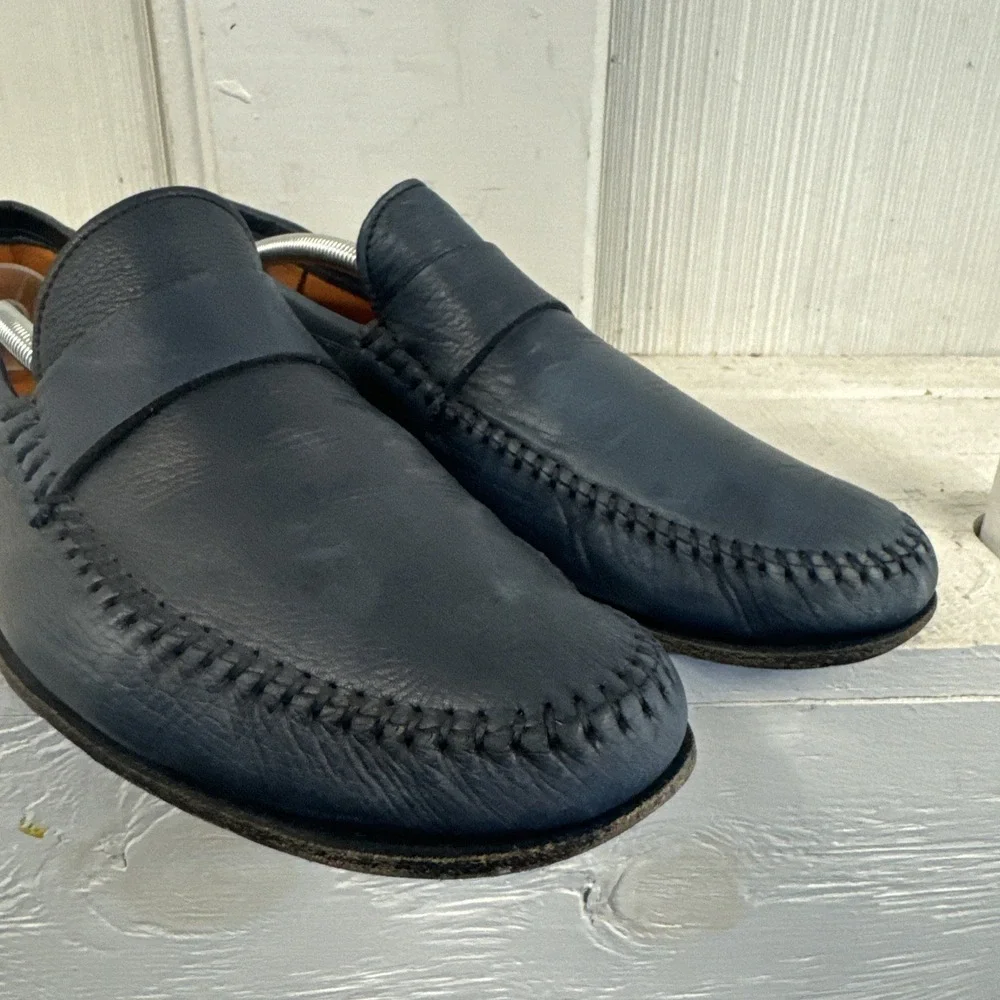 Santoni‎ Paine Loafers Size 11D US Blue Shoes Made In Italy Leather